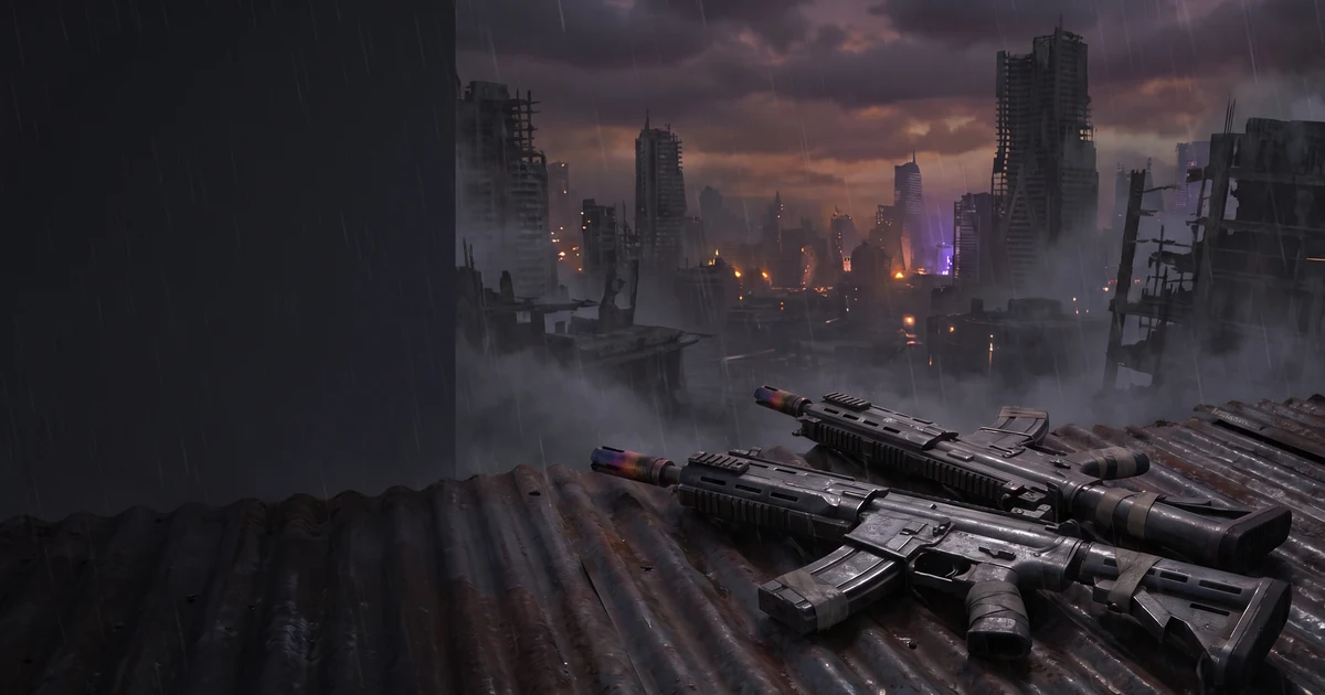 ARC Raiders weapons laid out by rarity — the cinematic still behind the Update 1.42.0 tier list.