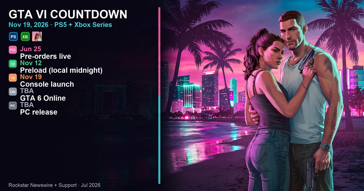 GTA 6 Release Date Countdown (2026): Pre-Orders, Preload, and Day-One Prep