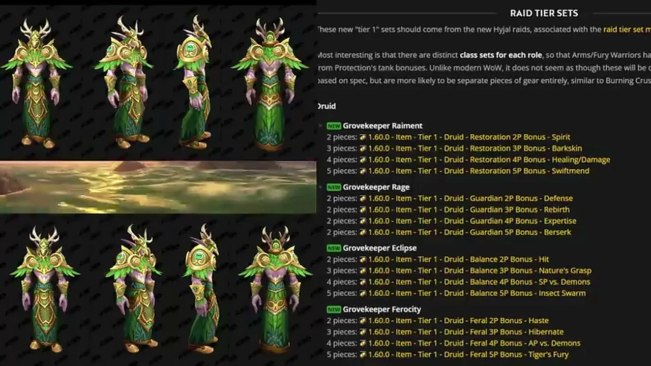 All tier 1 set bonuses, class by class