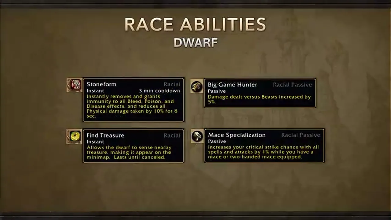 The Dwarf racials, in Blizzard's words