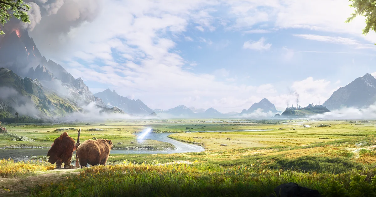 A dwarf and his bear set out across a sunlit valley in the WoW Forever New Horizons cinematic
