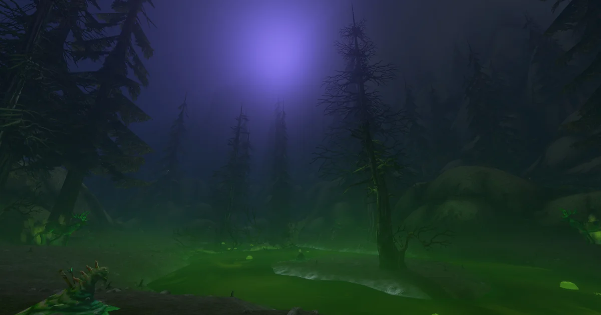 A corrupted forest in Mount Hyjal in WoW Forever, years after the Battle of Mount Hyjal