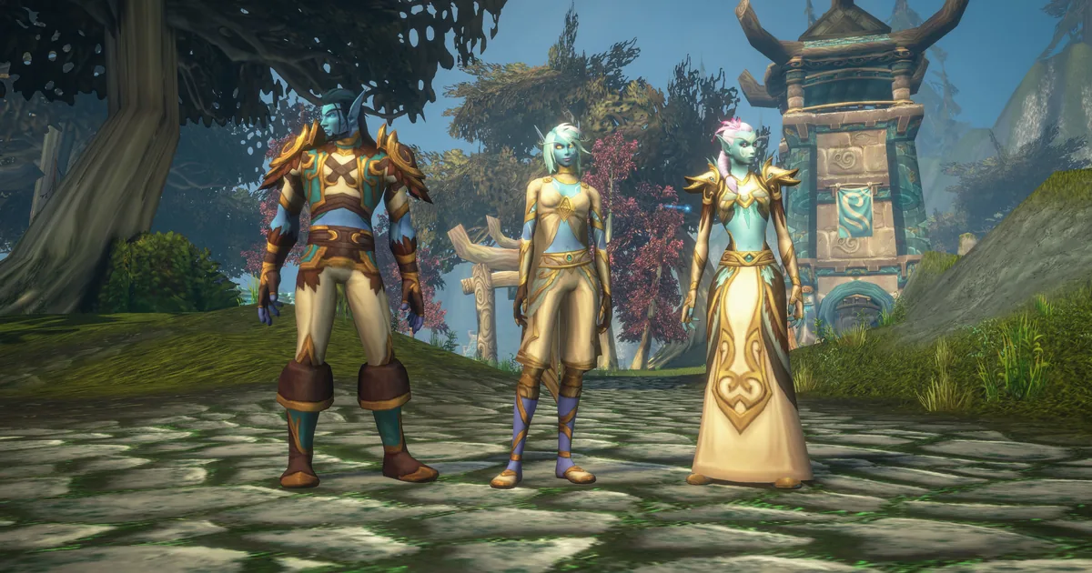 Three Skyborne characters in different armor sets