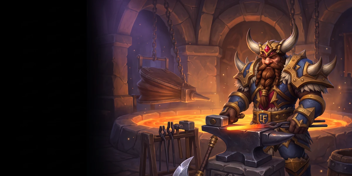 A dwarf warrior at the anvil of the Great Forge, WoW Forever